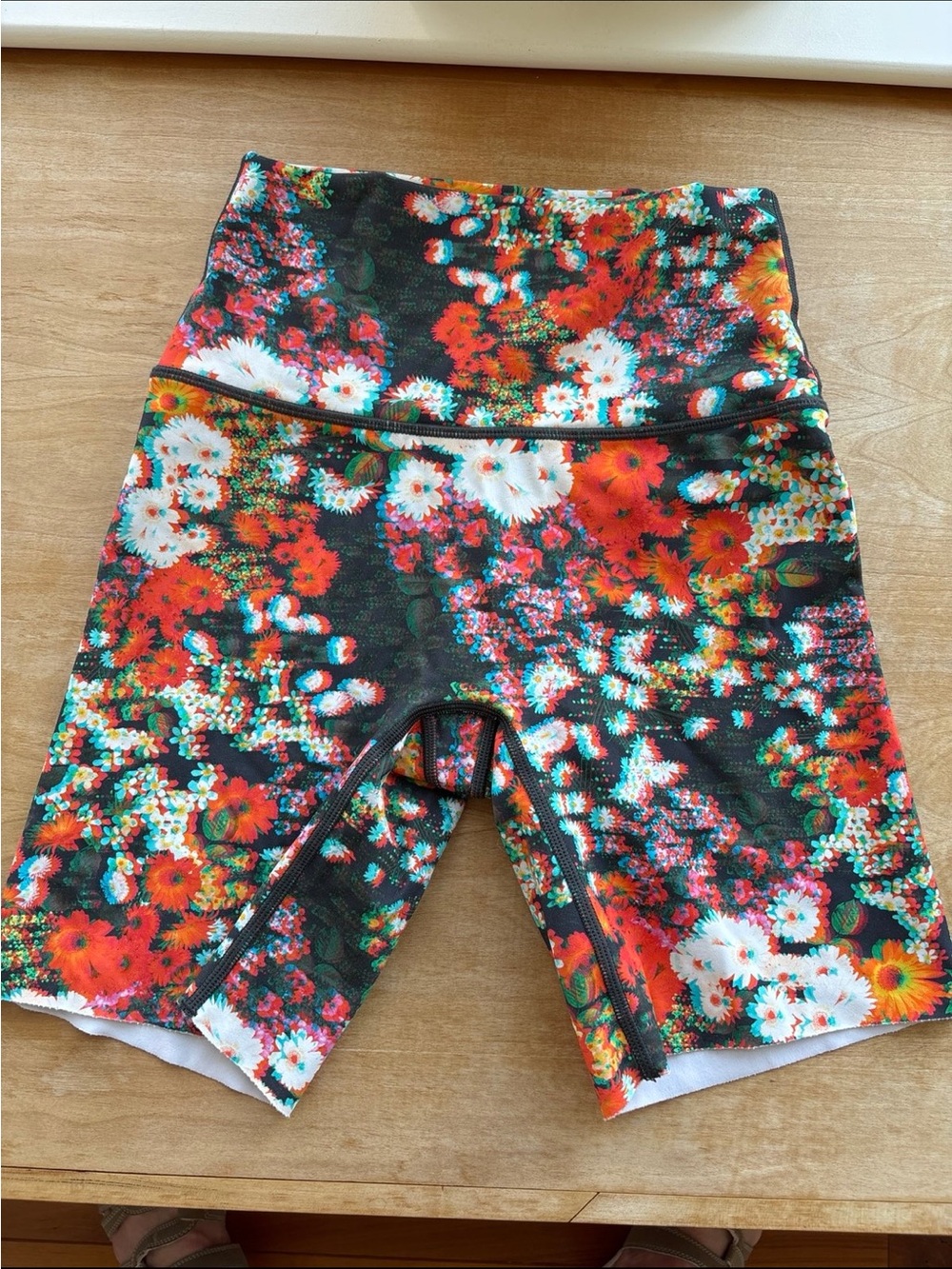 Floral High-Waist Women’s Bike Shorts - Orange Red Floral